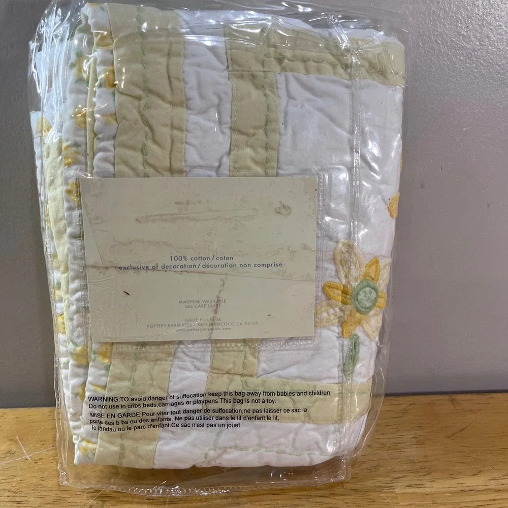 Pottery Barn Kids Spring Butterfly Sham Standard Quilted Floral Yellow Green Vtg